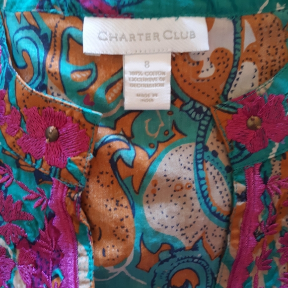 Charter club embroidery paisley tunic top sz 8 *H - Picture 4 of 7